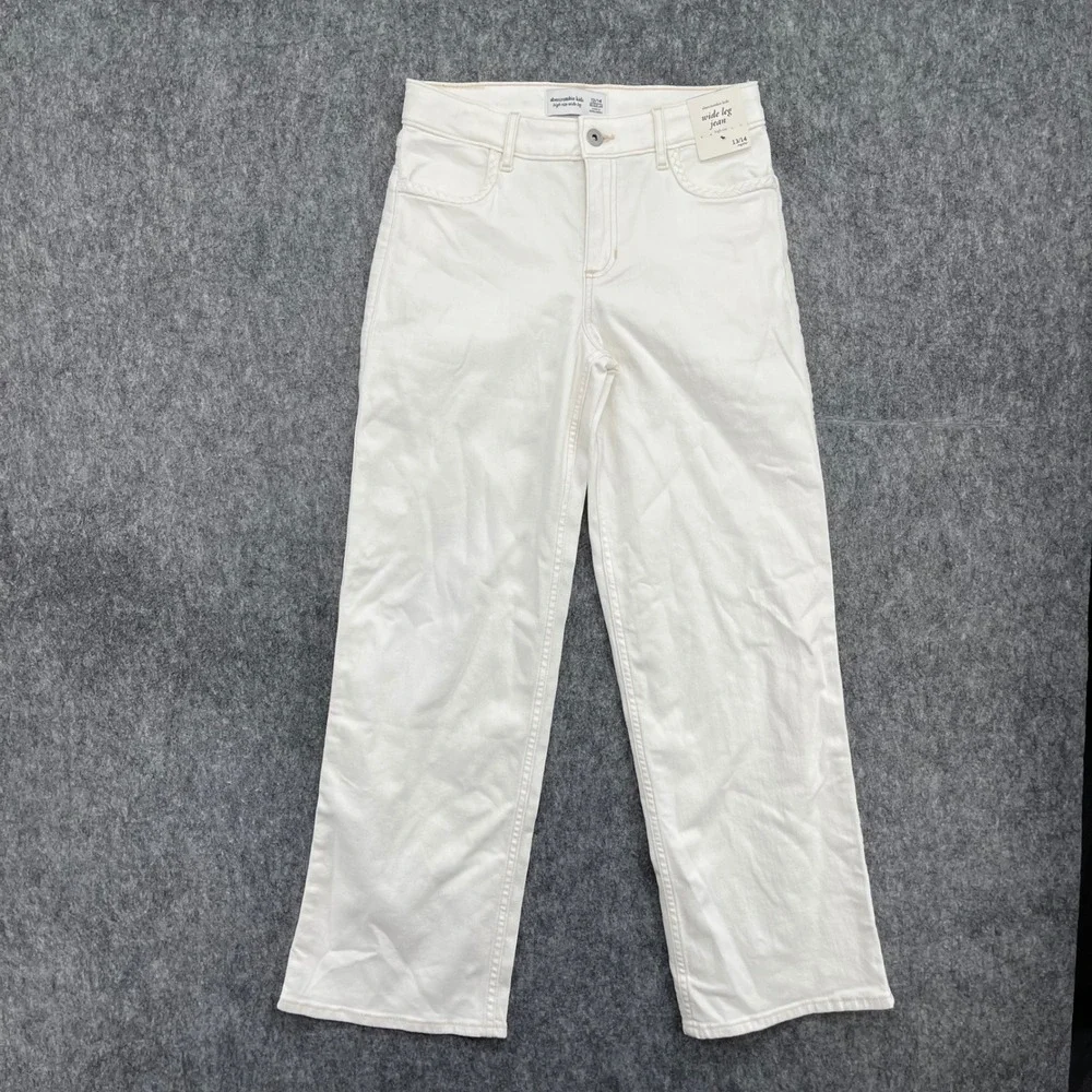 Abercrombie Wide Leg Jeans Kids 13/14 High Rise White Braided Pocket Trim New